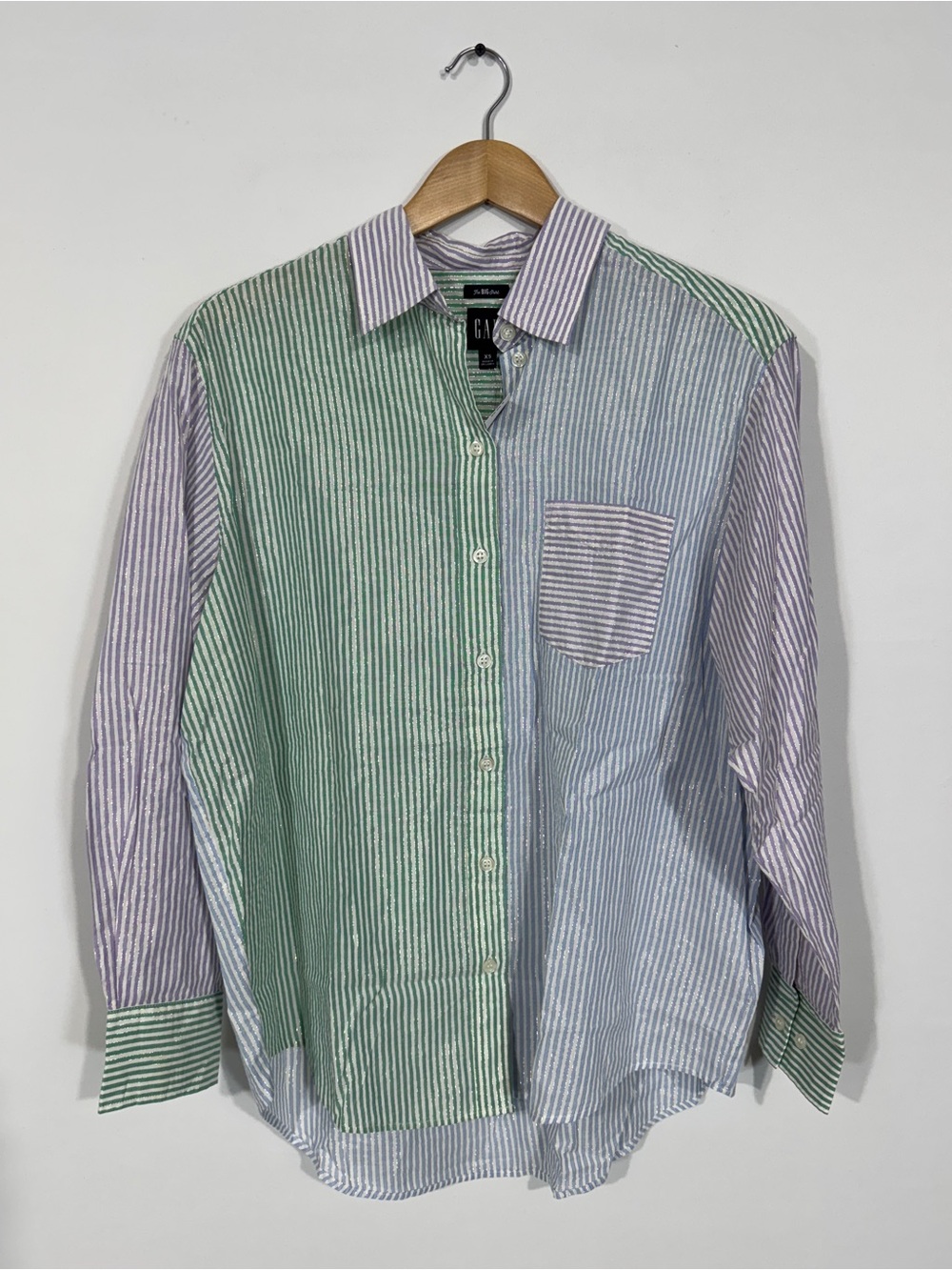GAP Striped Button-Down Shirt in Green, Blue & Purple